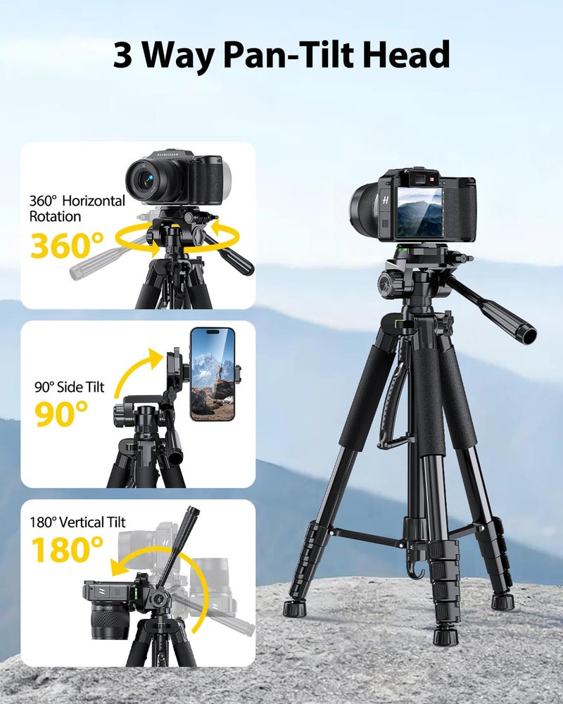 UBeesize 67â€ Camera Tripod with Travel Bag, Cell Phone Tripod with Bluetooth Remote and Phone Holder, Compatible with All Cameras, Cell Phones, Projector, Webcam, Spotting Scopes - Image 4